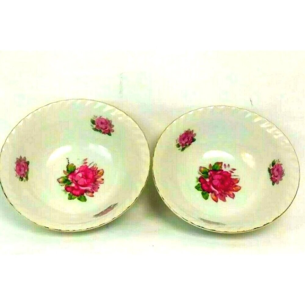 Two Vintage Japan Bowl Floral Fine China Betsons Kitchen Pink Rose Room Decor